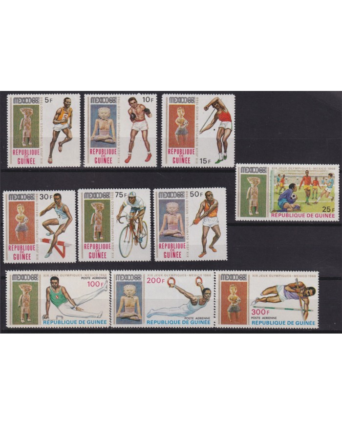 F-EX55777 GUINEA MH 1968 MEXICO OLYMPIC GAMES ATHLETISM BOXING RUNNING CYCLING.