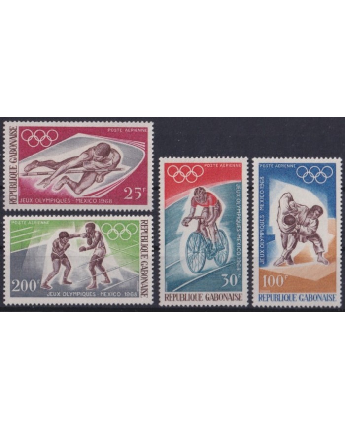 F-EX56160 GABON MH 1968 MEXICO OLYMPIC GAMES ATHLETISM BOXING JUDO CYCLING.
