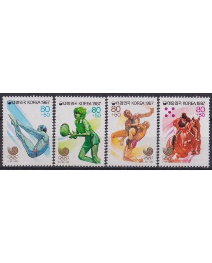F-EX56307 KOREA MNH 1987 SEOUL OLYMPIC GAMES SET TENNIS EQUESTRIAN CYCLING.