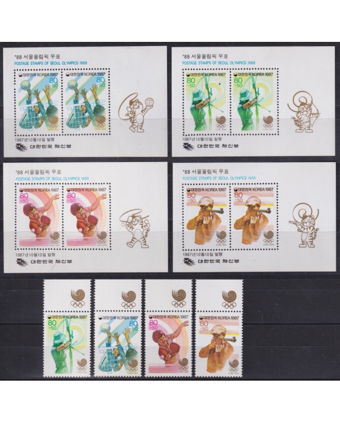 F-EX56323 KOREA MNH 1987 SEOUL OLYMPIC GAMES SET ARCHERY VOLLEYBALL SHUTTING.