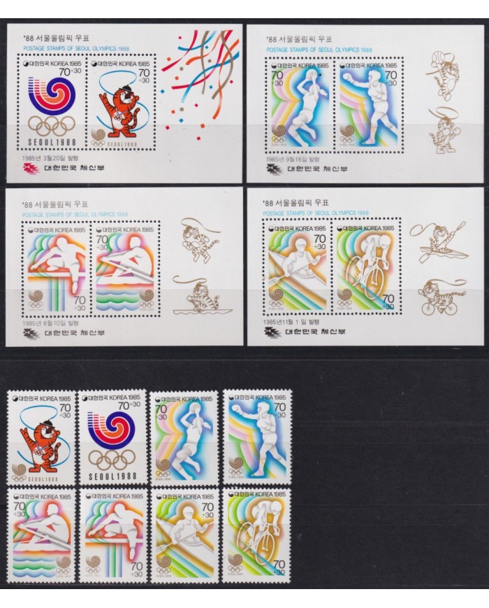 F-EX56320 KOREA MNH 1985 SEOUL OLYMPIC GAMES SET BOXING BASKET CYCLING KAYAK.