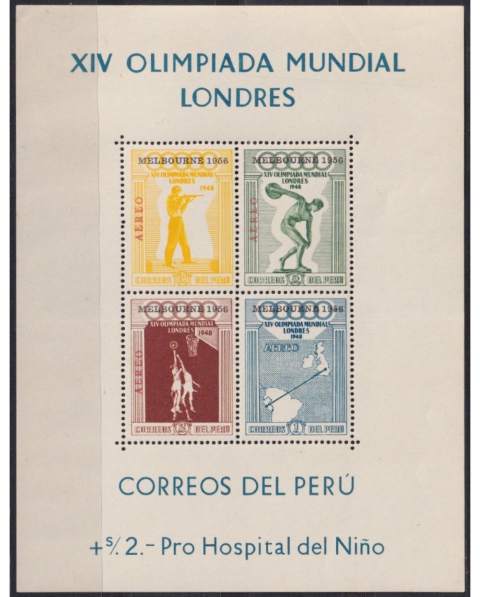 F-EX55789 PERU MNH 1956 OLYMPIC OVERPRINT SHEET MELBOURNE BASKETBALL SHUTTING.