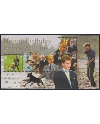 F-EX55800 FALKLAND IS MNH 2000 ROYAL FAMILY 18th BIRTHDAY PRINCE WILLIAMS SHEET.