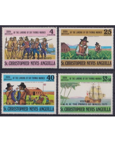 F-EX56367 ST CHRISTOPHER NEVIS ANGUILLA MNH 1973 VISIT WALLES PRINCE SHIP OVERPRINT.