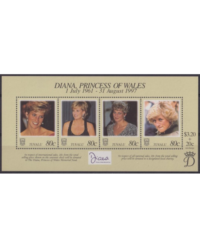 F-EX56370 TUVALU IS MNH 1997 ROYAL FAMILY DEATH PRINCE DIANA SPENCER.