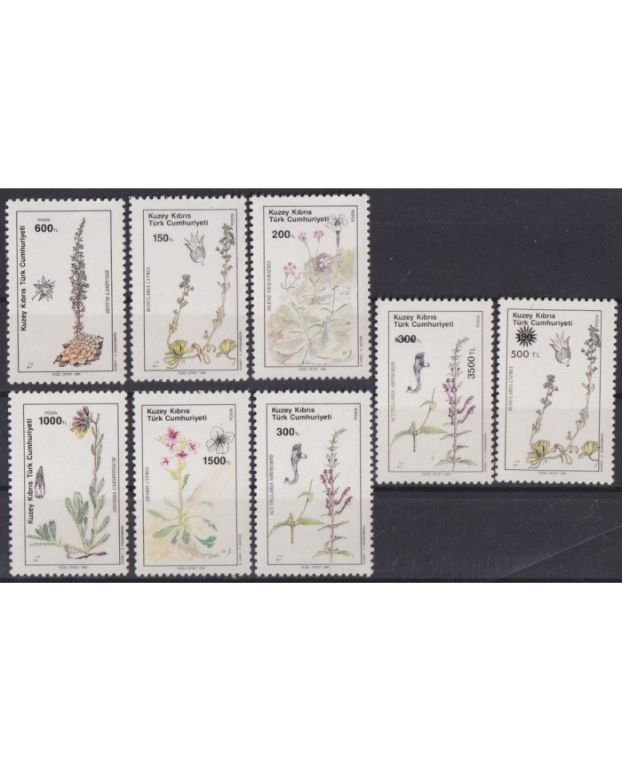 F-EX56400 TURKISH CYPRUS MNH 1990 FLOWER FLORES + NEW VALUE OVERPRINT.