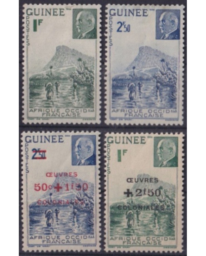 F-EX55696 GUINEA MH 1941-44 RIVER NATIVE IN RIVER + OVERPRINT.