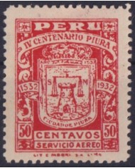 F-EX56983 PERU 1932 MH IV CENT FOUNDATION PIURA COAT OF ARMS +50€.