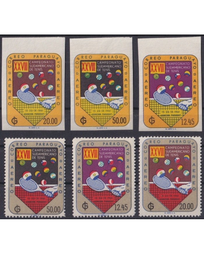 F-EX23544 PARAGUAY MNH 1961 SOUTH AMERICA TENNIS GAMES PERF + IMPERF.