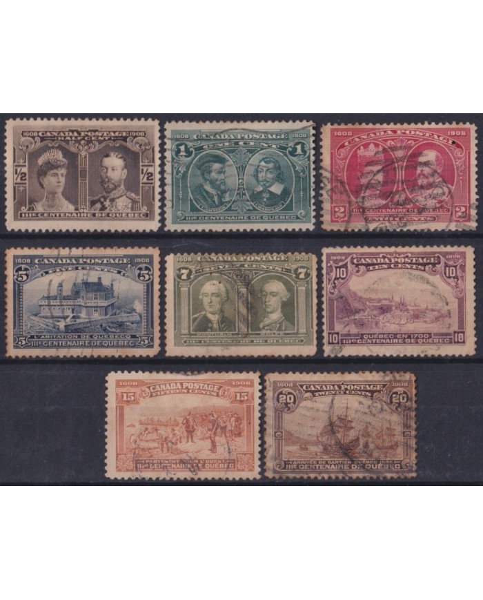 F-EX53745 CANADA 1908 QUEBEC CENTENARIAL USED HIGHT VALUE.
