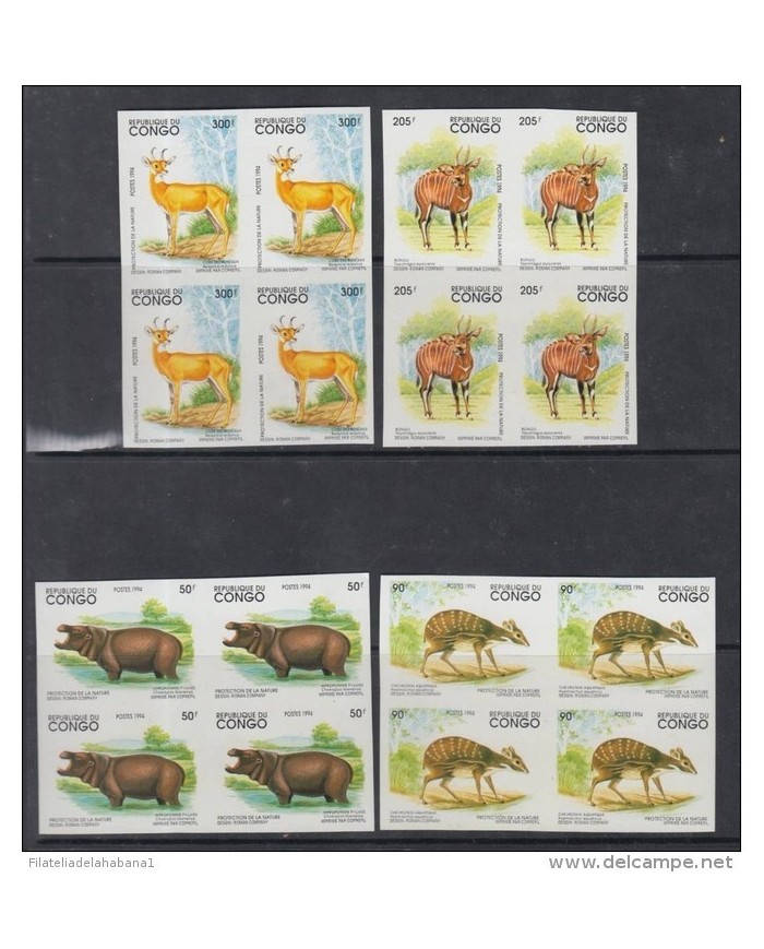 F-EX.59 CONGO 1994 MNH IMPERFORATED BLOCK4 FAUNA HYPO ANTELOPE