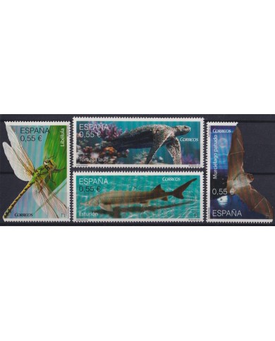 F-EX57214 ESPAÑA SPAIN 2015 MNH ENDANGERED FAUNA DRAGONFLY SHARK TURTLE.
