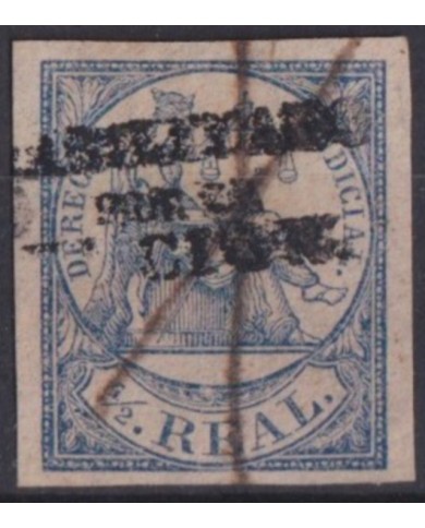 F-EX49595 PHILIPPINES SPAIN REVENUE 1869 ½ r HABILITADO POR LA NACION ORIGINAL.