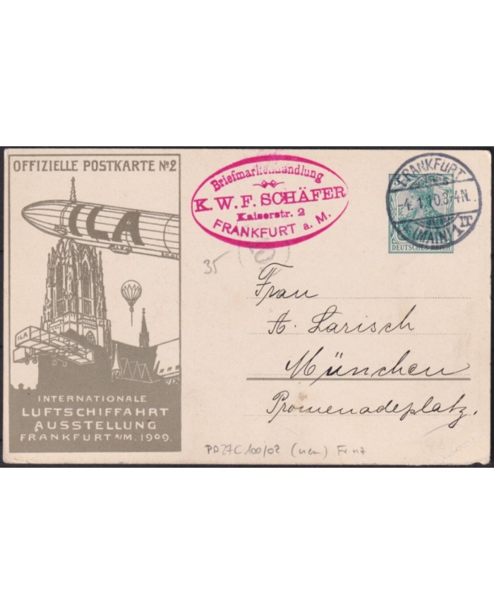 F-EX53719 GERMANY 1909 POSTAL STATIONERY ZEPPELIN ILLUSTRATED POSTCARD PIGEON.