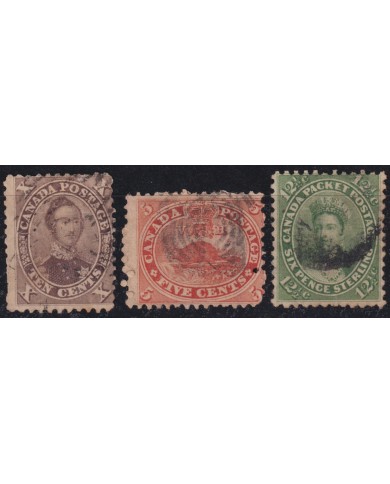 F-EX53753 CANADA 1859-64 5c, 10c, 12c USED HIGHT VALUE.