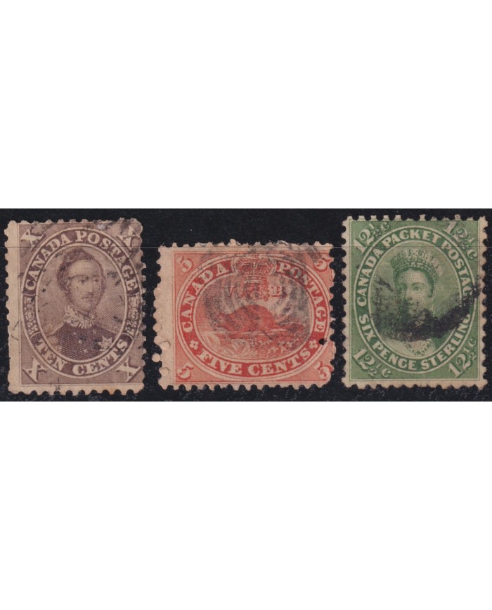 F-EX53753 CANADA 1859-64 5c, 10c, 12c USED HIGHT VALUE.