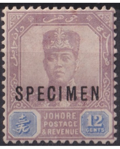 F-EX54292 STRAITS SETTLEMENTS MALAYSIA 1922 MH JOHORE 12c SPECIMEN.