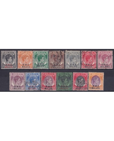 F-EX54928 STRAITS SETTLEMENTS 1948 BMA OVERPRINT CANCEL STAMPS LOT 1c-5$.