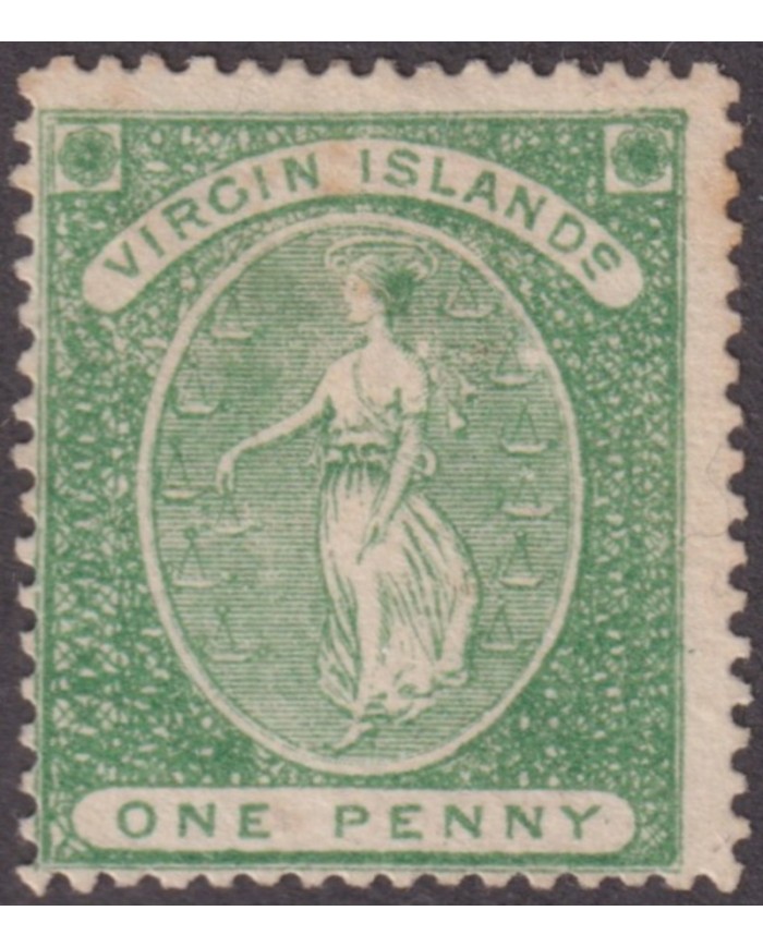 F-EX55333 VIRGIN IS 1866 Nº3 WOMAN ALEGORIE UNUSED.
