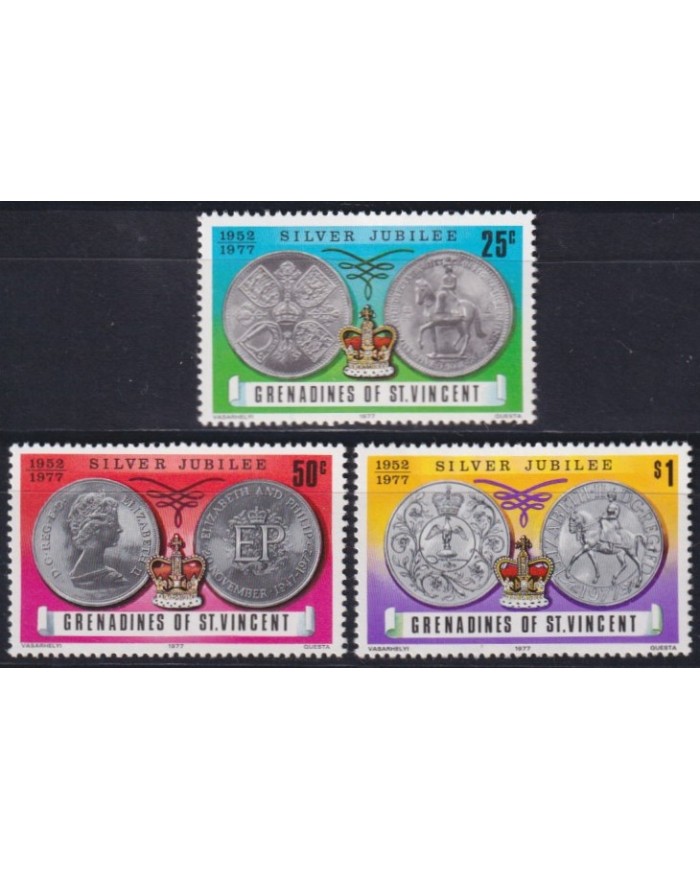 F-EX57368 GRENADINES & ST VINCENT MNH 1977 SILVER JUBILEE OF QUEEN COINAGE.