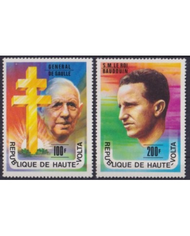 F-EX57356 UPPER VOLTA MNH 1977 GREAT PERSONALITY CHARLES DE GAULLE KING BALDUIN.