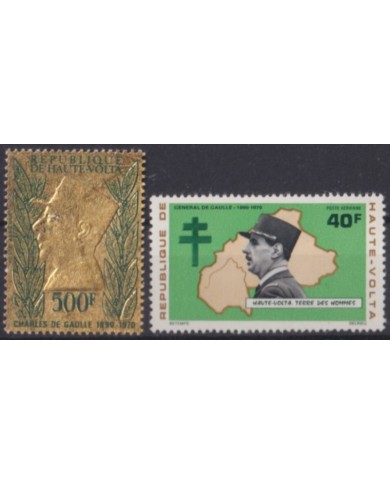 F-EX57461 UPPER VOLTA MNH 1971 PRESIDENT CHARLES DE GAULLE GOLDEN EMBOSSED.