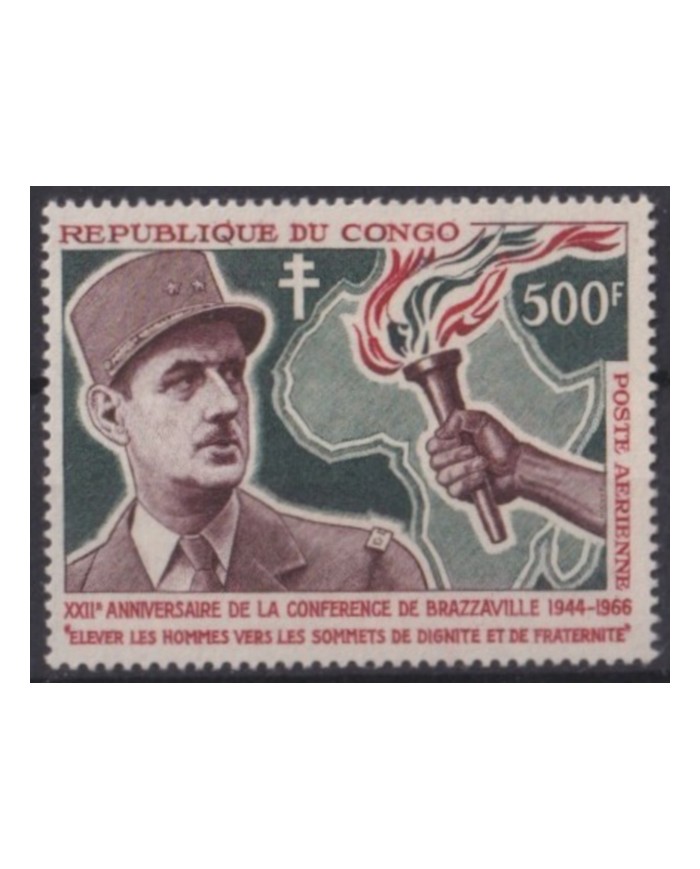 F-EX57511 CONGO MNH 1966 22th ANNIV CONFERENCE OF BRAZZAVILLE CHARLES DE GAULLE.