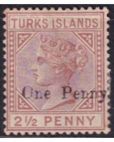 F-EX57752 TURKS IS 1889-93 QUEEN VICTORIA Nº30 2 ½ p NEW VALUE OVERPRINT 1 p UNUSED.