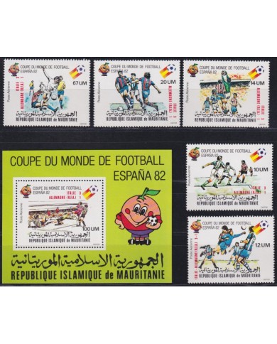 F-EX58111 MAURITANIE MNH 1982 SPAIN CUP SOCCER FOOTBALL SET WINNER OVERPRINT.