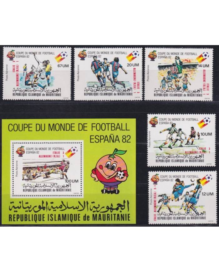 F-EX58111 MAURITANIE MNH 1982 SPAIN CUP SOCCER FOOTBALL SET WINNER OVERPRINT.