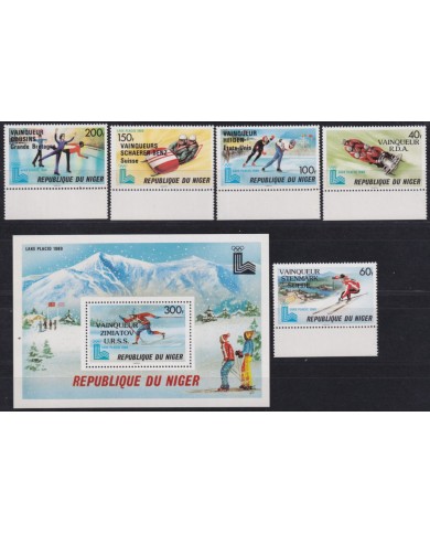 F-EX58129 NIGER MNH 1980 LAKE PLACID OLYMPIC GAMES SKITING SKI WINNER OVERPRINT.