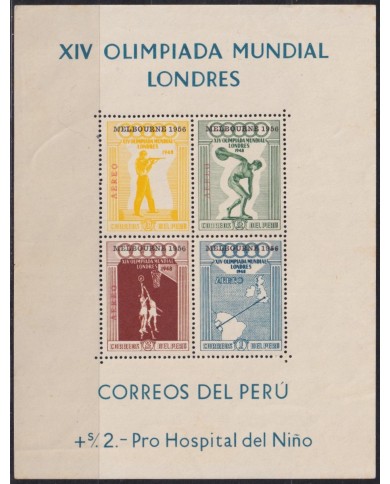 F-EX57158 PERU ORIGINAL GUM 1956 MELBOURNE OLYMPIC GAMES OVEPRINT SHEET BASKET SHUTTING.