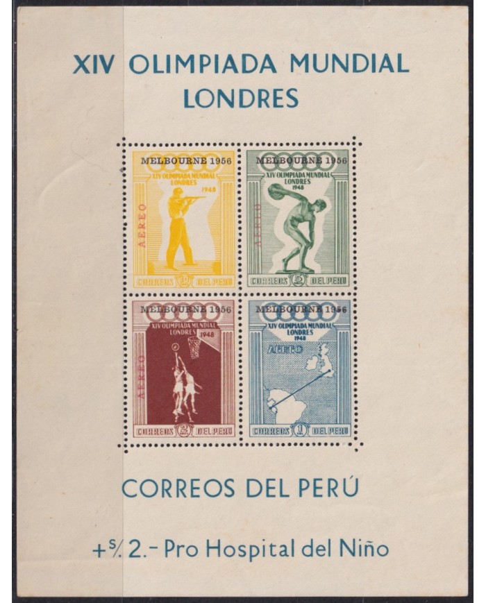 F-EX57158 PERU ORIGINAL GUM 1956 MELBOURNE OLYMPIC GAMES OVEPRINT SHEET BASKET SHUTTING.