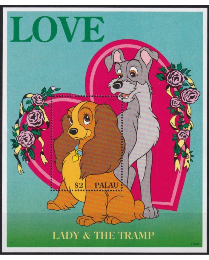 F-EX57166 PALAU MNH 1996 DISNEY ANIMATION LADY & THE TRAMP DOG ANIMATION.