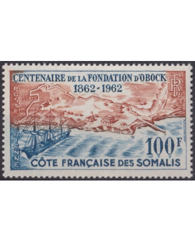 F-EX58195 COTE DES SOMALIS SOMALIA MH 1962 CENTENARY OF OBOCK FOUNDATION SHIP.