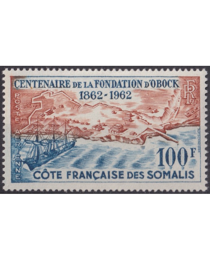 F-EX58195 COTE DES SOMALIS SOMALIA MH 1962 CENTENARY OF OBOCK FOUNDATION SHIP.
