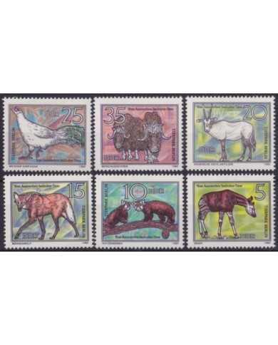 F-EX58216 GERMANY DDR MNH 1980 BERLIN ZOO OKAPI FOX ANTELOPE ORIX BIRD.