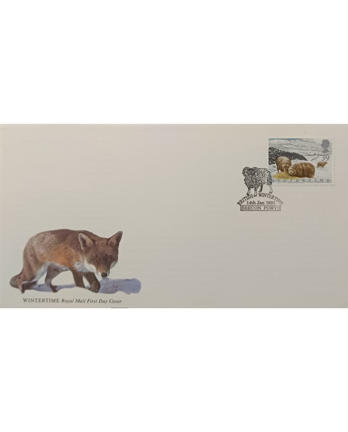 F-EX51481 UK ENGLAND FDC BRECON POWYS 1992 WINTERTIME FAUNA SHEEP.