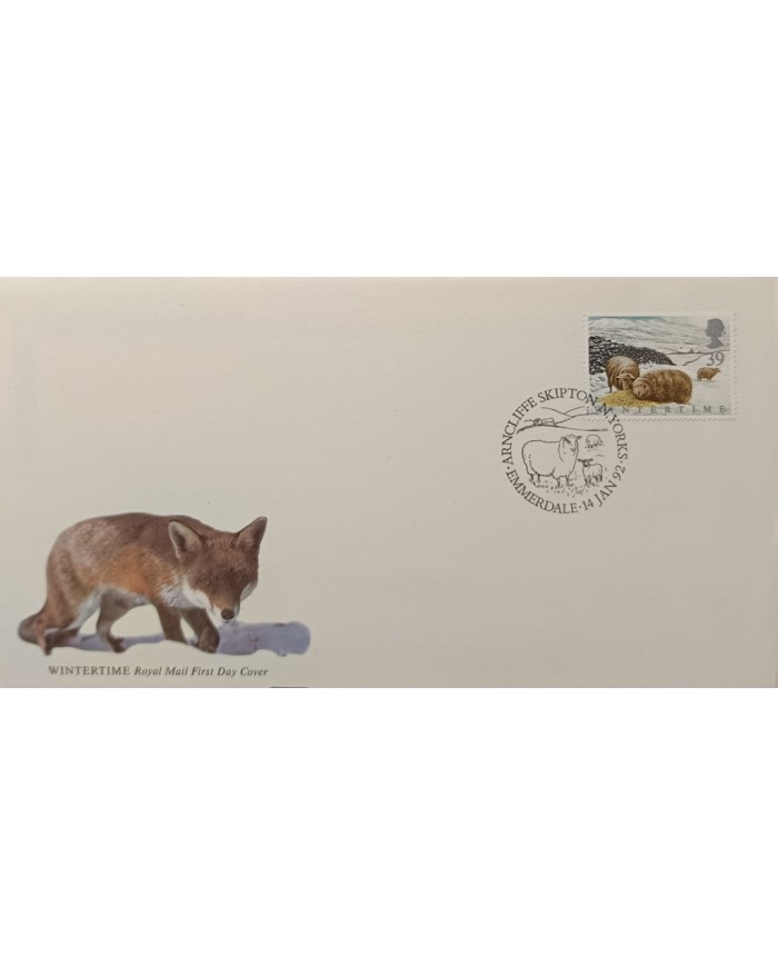 F-EX51482 UK ENGLAND FDC EMMERDALE POWYS 1992 WINTERTIME FAUNA SHEEP.