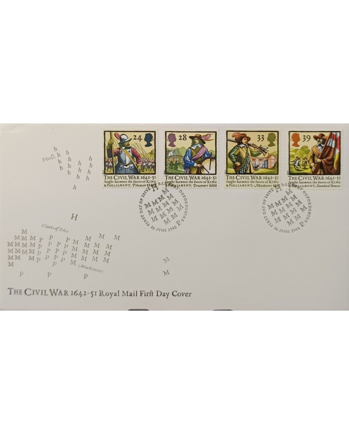 F-EX51492 UK ENGLAND FDC OXFORDSHIRE 1992 CIVIL WAR SOLDIER & ARMY.