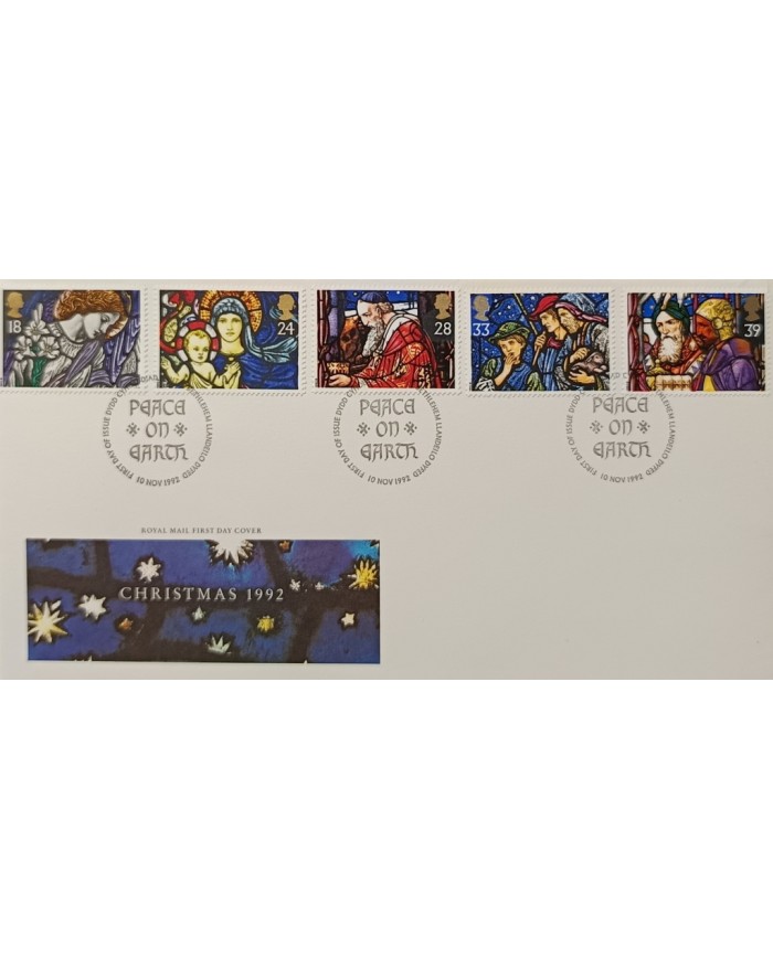 F-EX51499 UK ENGLAND FDC BETHLEHEM DYFED 1992 CHRISTMAS ART PAINTING GLASS.