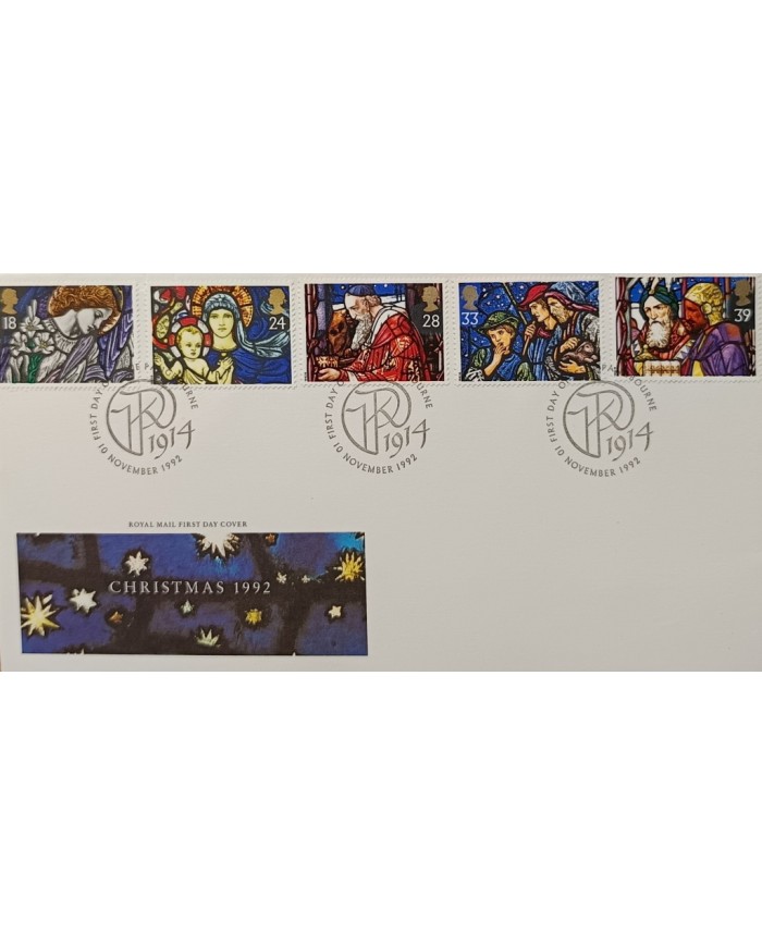 F-EX51501 UK ENGLAND FDC 1992 CHRISTMAS ART PAINTING GLASS.