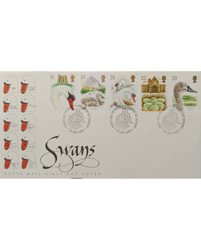 F-EX51502 UK ENGLAND FDC DORSET 1993 SWANS BIRD CISNES.
