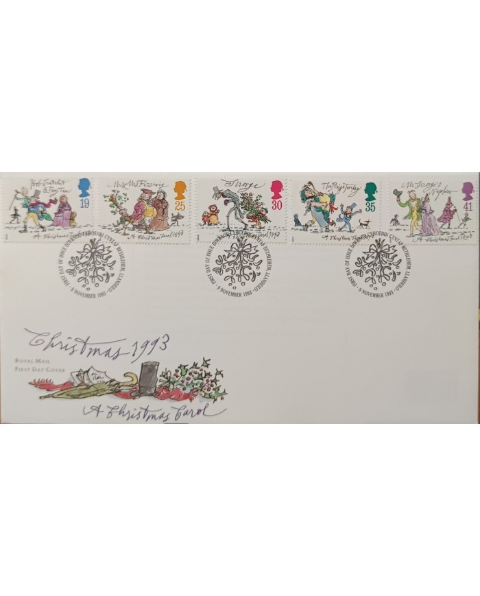 F-EX51513 UK ENGLAND FDC LANDEILO 1993 CHRISTMAS NAVIDAD DRAWING CARTOON.