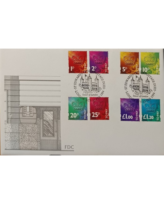 F-EX51519 UK ENGLAND FDC LONDON 1994 POSTAGE DUE LONDON TOWER CANCEL.