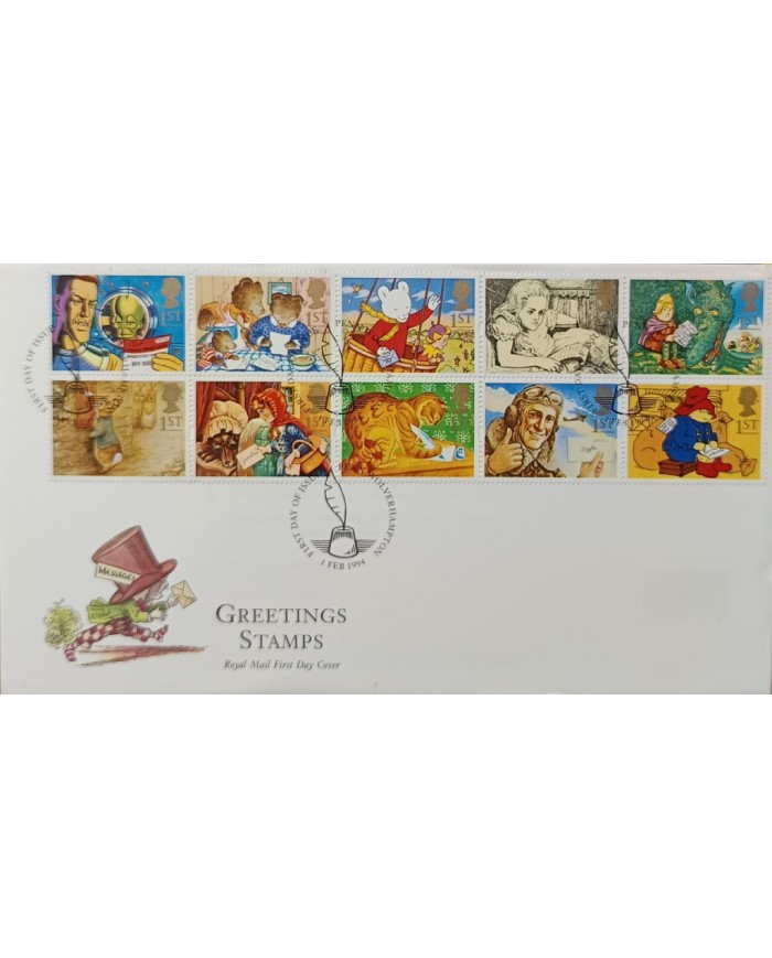 F-EX51524 UK ENGLAND FDC WOLVERHAMPTON 1994 GREETING CARTOON DRAWING.