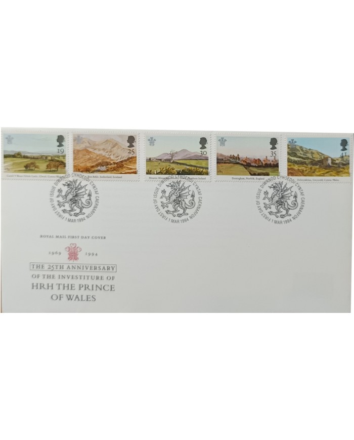 F-EX51525 UK ENGLAND FDC 1994 25th INVESTITURE OF PRINCE OF WALES ART PAINTING.