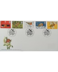 F-EX51544 UK ENGLAND FDC DIWRNOD 1995 CHRISTMAS ROBIN BIRD SPARROW.