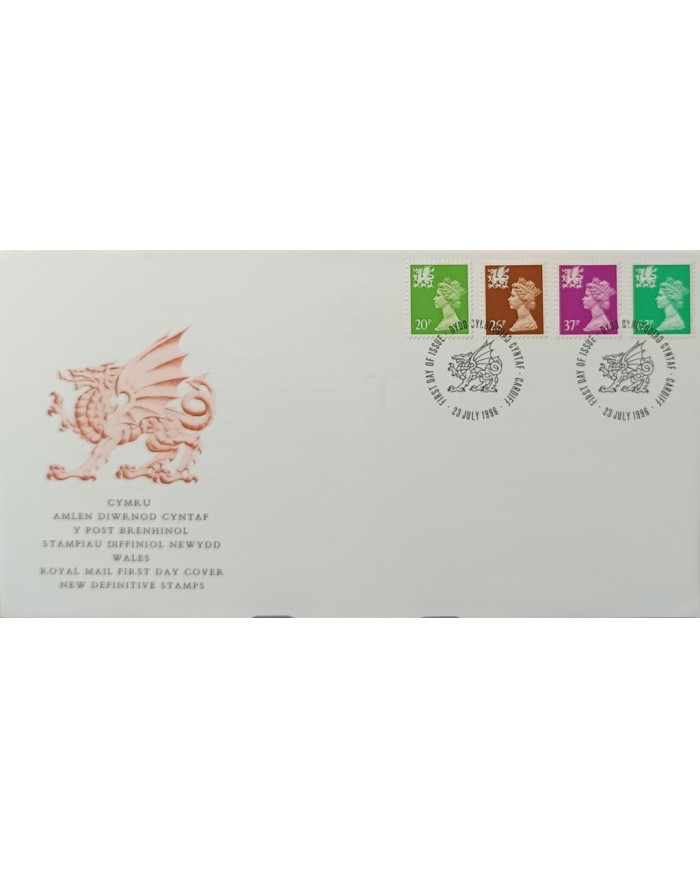 F-EX51553 UK ENGLAND FDC CARDIFF 1996 QUEEN ELIZABETH II MACHIN DEFINITIVE WALES.
