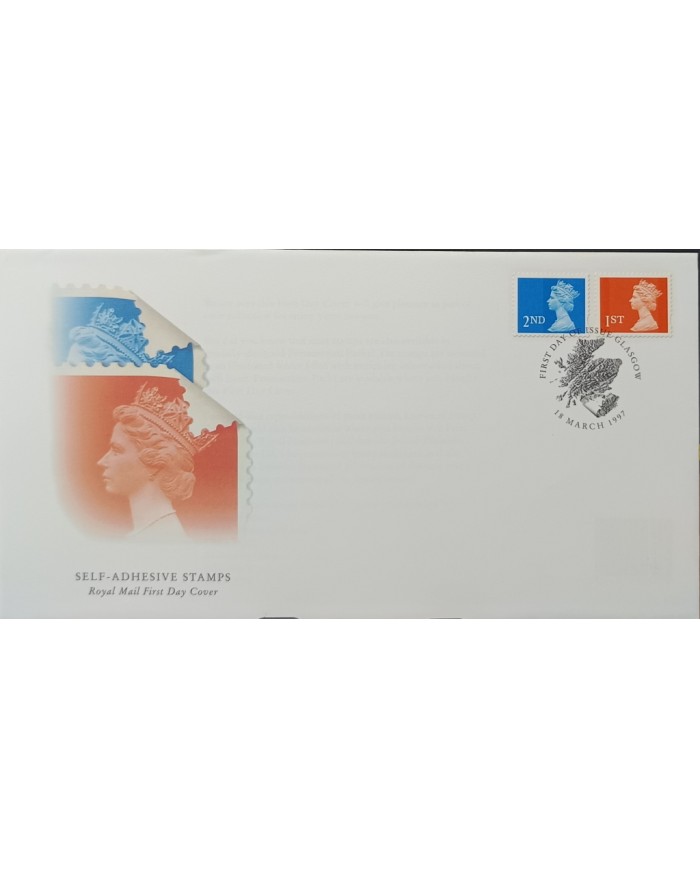 F-EX51562 UK ENGLAND FDC GLASGOW 1997 QUEEN ELIZABETH II MACHIN SELF ADHESIVE.